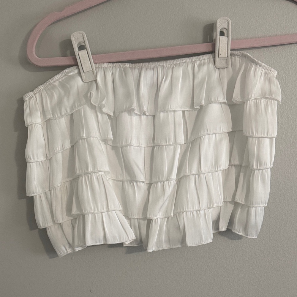 White Ruffled Bandeau Top